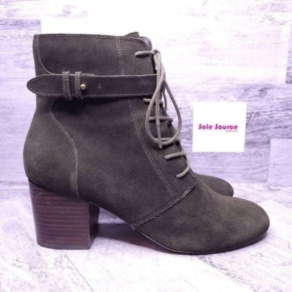 Sole Society Glenda Suede Lace Up Heeled Ankle Boot Green Women's sz 9.5